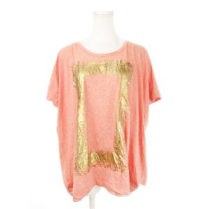 Tシャツ カットソー ラウンドネック 半袖 プリント オーブロゴ 額縁デザイン 2 M コーラル /MN6