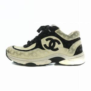 スニーカー スエード CCロゴ ココマーク 総柄 36 アイボリー ブラック