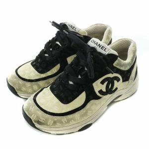 CHANEL スニーカー スエード CCロゴ ココマーク 総柄 36 アイボリー ブラック