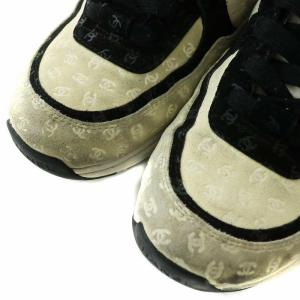 CHANEL スニーカー スエード CCロゴ ココマーク 総柄 36 アイボリー ブラック