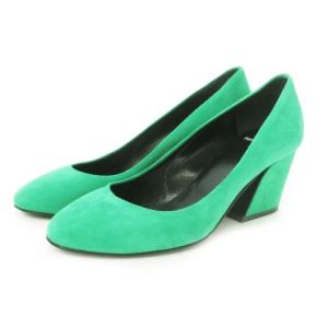 パンプス スエード ラウンドトゥ ハイヒール チャンキーヒール 35.5 22.5cm 緑 グリーン /AO3