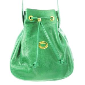 ショルダーバッグ 巾着 レザー 革 ロゴ 緑 グリーン /CK23 GY18