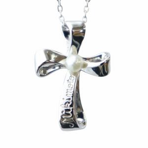ネックレス アクセサリー ペンダント Silver925 パール 真珠 ロゴ クロス 十字架 4mm シルバー色
