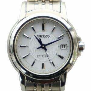 エクセリーヌ EXCELINE 腕時計 ウォッチ ソーラー ロゴ デイト カレンダー付き 白文字盤 シルバー色