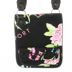 ショルダーバッグ ポシェット キャンバス レザー 革 プリント 花柄 ロゴ 黒 ブラック /CK10 GY11