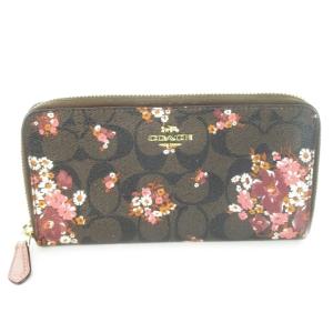 長財布 ロングウォレット 小銭入れあり ラウンド PVC シグネチャー プリント 花柄 茶 ブラウン F31572