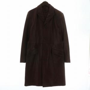 チェスターコート アウター 牛革 レザー ロング ピークドラペル L 茶色 ブラウン /XZ