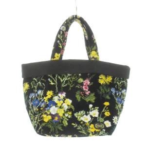 ハンドバッグ 舟形トート シュニール織 フラワー 花柄 総柄 黒 ブラック /AH13 GY18