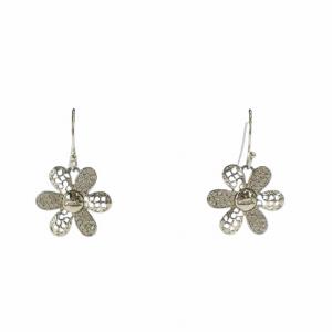 ピアス アクセサリー 両耳用 ラインストーン フラワーモチーフ 刻印 ロゴ シルバー色 GY18 /MQ