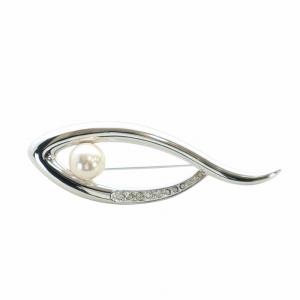 ピンブローチ アクセサリー パール ラインストーン 10mm シルバー色 GY18 /MQ