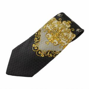 ネクタイ 絹 シルク ワイドタイ スクエア柄 総柄 ロゴ 紺 ネイビー ゴールド色 /XZ GY18