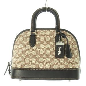 ハンドバッグ キャンバス レザー 革 シグネチャー ロック キー ステッチ 茶 ブラウン CE740 /CK6