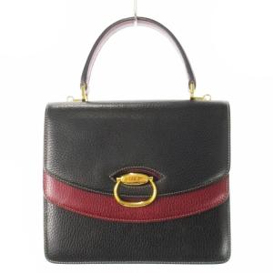 ハンドバッグ 2way ショルダーバッグ ダブルフラップ レザー 革 バイカラー ロゴ刻印 黒 ブラック