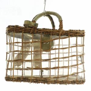 ebagos かごバッグ バスケット ハンド 紅籐 リボン オープントップ ポーチ付き 茶色 ブラウン /XZ GY18