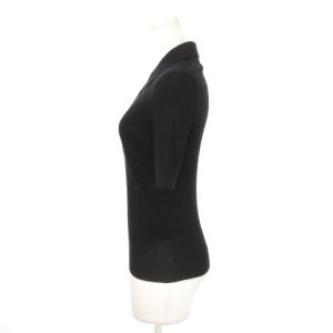 YVES SAINT LAURENT リブニットシャツ 五分袖 フロントハーフボタン ウール シルク 絹 S 黒 ブラック /MN18 GY18