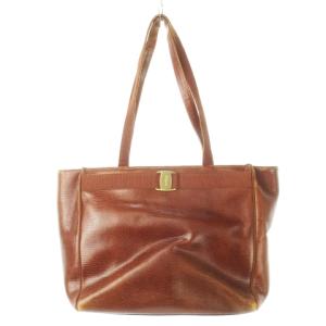 トートバッグ レザー 革 型押し ヴァラリボン ロゴ グログランテープ 茶 ブラウン /CK1 GY11