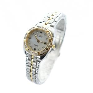 CITIZEN 腕時計 ウォッチ エコドライブ ラインストーン カレンダー付き ロゴ シルバー色 E011-S066441