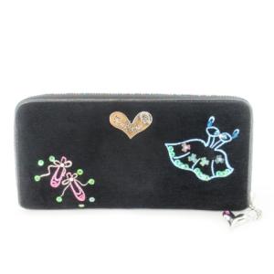 Think Bee 長財布 ロングウォレット 小銭入れあり ラウンドファスナー ベロア パイル ロゴ ビーズ スパンコール