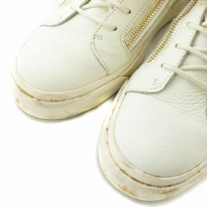 GIUSEPPE ZANOTTI スニーカー レザー ハイカット サイドジップ チェーン ロゴ ゴールド金具 43 28cm 白 ホワイト