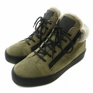 GIUSEPPE ZANOTTI ムートンスニーカー スエード ボア ハイカット サイドジップ ロゴ 43 28cm カーキ /XZ GY17