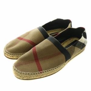 スリッポン ローファー キャンバス エスパドリーユ ラウンドトゥ ノバチェック 43 28cm 茶色 ブラウン