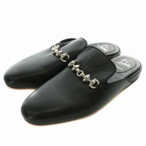 フラットサンダル スリッパ レザー ラウンドトゥ シルバー金具 43 28cm 黒 ブラック /XZ GY17