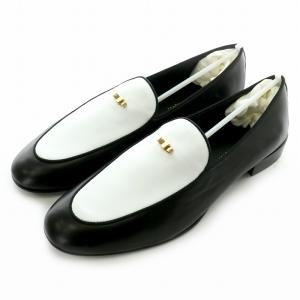ローファー レザーシューズ 革靴 ゴールド金具 バイカラー 43 27.0 黒 ブラック 白 ホワイト