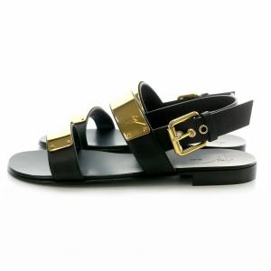 GIUSEPPE ZANOTTI サンダル レザー メタルプレート 43 ブラック ゴールドカラー