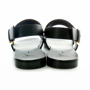 GIUSEPPE ZANOTTI サンダル レザー メタルプレート 43 ブラック ゴールドカラー