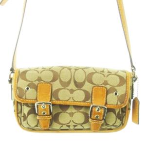 ショルダーバッグ ポシェット キャンバス レザー 革 シグネチャー 茶 ブラウン 6844 /CK20