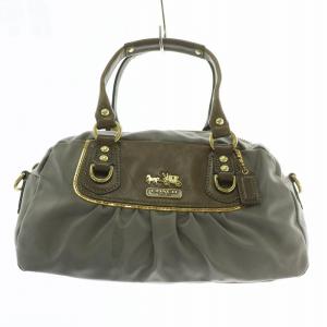 アマンダ サテン ミニ サッチェル ハンドバッグ ショルダー 2WAY ロゴ ゴールド金具 グレー 12927