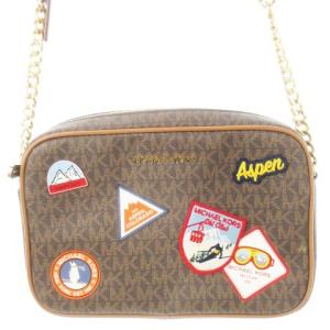 ショルダーバッグ レザー 革 MK柄 シグネチャー柄 ワッペン ステッカー ASPEN 茶 ブラウン /CK19