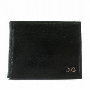 財布 二つ折り レザー クロコ型押し ロゴ シルバー金具 黒 ブラック /XZ GY18