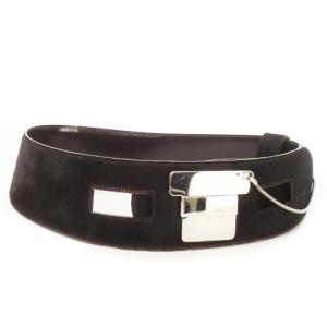 ベルト サッシュ 幅太 レザー 革 ハラコ ロゴプレート 焦げ茶 ダークブラウン 037.0394.1106