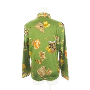 LEONARD SPORT カットソー ハイネック 長袖 ファッション小物柄 花柄 総柄 L 緑 グリーン /AH15