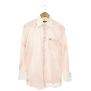 シャツ ワイシャツ Yシャツ クレリックシャツ 長袖 ストライプ ロゴ刺繍 39 M ピンク /MN12