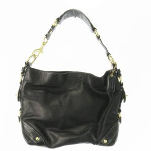 ハンドバッグ ワンハンドル レザー 革 型押しロゴ チャーム ゴールド金具 黒 ブラック 10615 /AO11