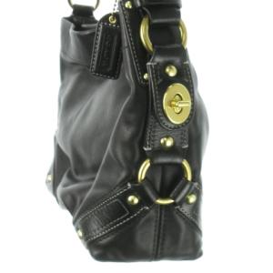 COACH ハンドバッグ ワンハンドル レザー 革 型押しロゴ チャーム ゴールド金具 黒 ブラック 10615 /AO11