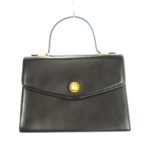 レザーハンドバッグ ワンハンドル スクエア ゴールド金具 ロゴ 黒 ブラック /AH4 GY18