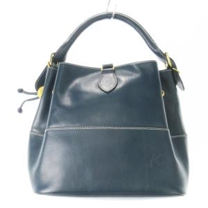 ハンドバッグ 2way ショルダーバッグ レザー 革 ステッチ ロゴ型押し ゴールド金具 青 ブルー /CK10