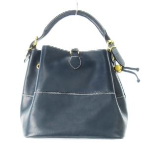 Kitamura ハンドバッグ 2way ショルダーバッグ レザー 革 ステッチ ロゴ型押し ゴールド金具 青 ブルー /CK10