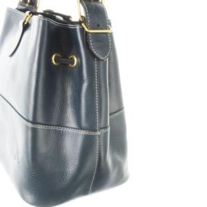 Kitamura ハンドバッグ 2way ショルダーバッグ レザー 革 ステッチ ロゴ型押し ゴールド金具 青 ブルー /CK10