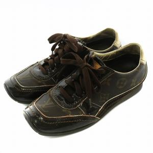 LOUIS VUITTON スニーカー レザー エナメル スエード モノグラム ローカット スクエアトゥ 35 22.5cm 茶色