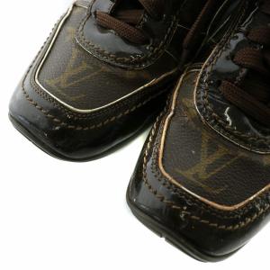 LOUIS VUITTON スニーカー レザー エナメル スエード モノグラム ローカット スクエアトゥ 35 22.5cm 茶色