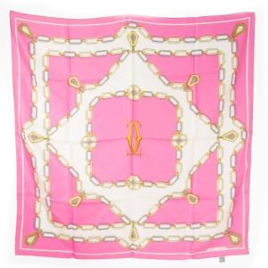 スカーフ スクエア 大判 シルク 絹 チューン柄 ドゥーブルC ロゴ ピンク /CK30 GY17