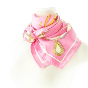 Cartier スカーフ スクエア 大判 シルク 絹 チューン柄 ドゥーブルC ロゴ ピンク /CK30 GY17