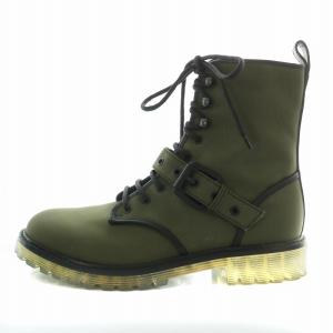 GIUSEPPE ZANOTTI ショートブーツ キャンバス レザー ラウンドトゥ サイドジップ ベルト レースアップ 43 28cm カーキ