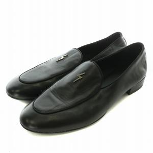 ローファー ビジネスシューズ レザー ラウンドトゥ ロゴ シルバー金具 43 28cm 黒 ブラック /XZ