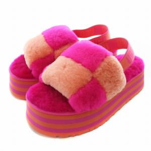 Disco Checker Slide ムートンサンダル 厚底 オープントゥ ストラップ ロゴ US11