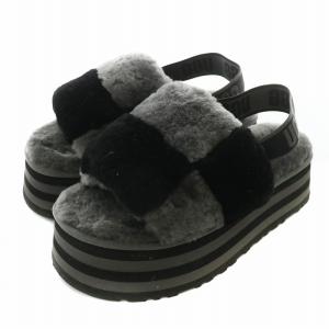 Disco Checker Slide ムートンサンダル ボア 厚底 オープントゥ ストラップ ロゴ US10